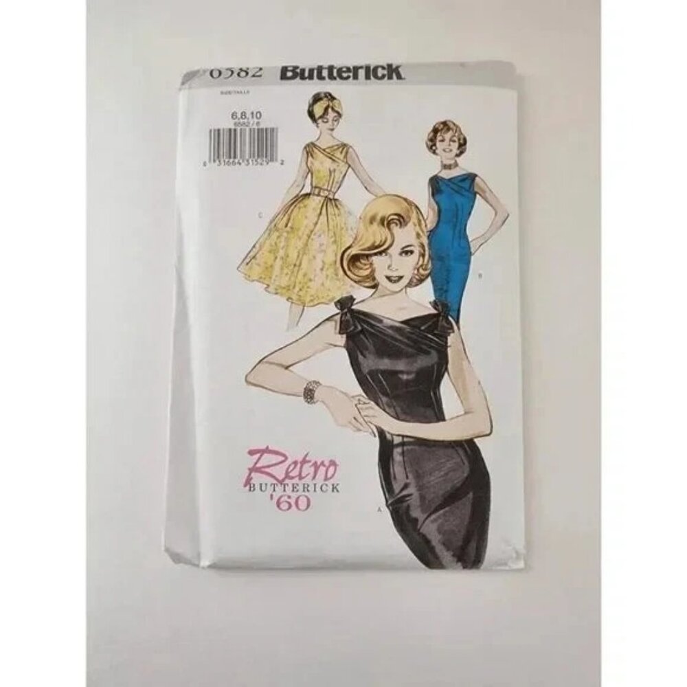 Butterick Retro 60 Sewing Pattern 6582 Style Dress & Belt Size 6-8-10 UNCUT